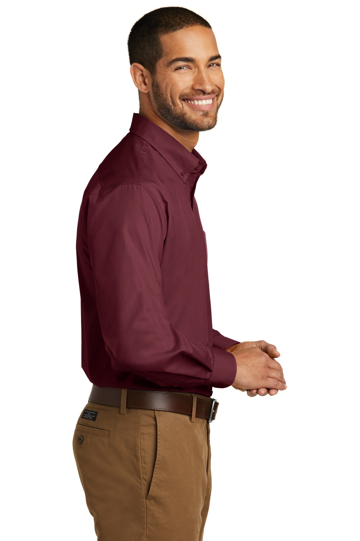 Burgundy Port Authority Long Sleeve Carefree Poplin Shirt. W100