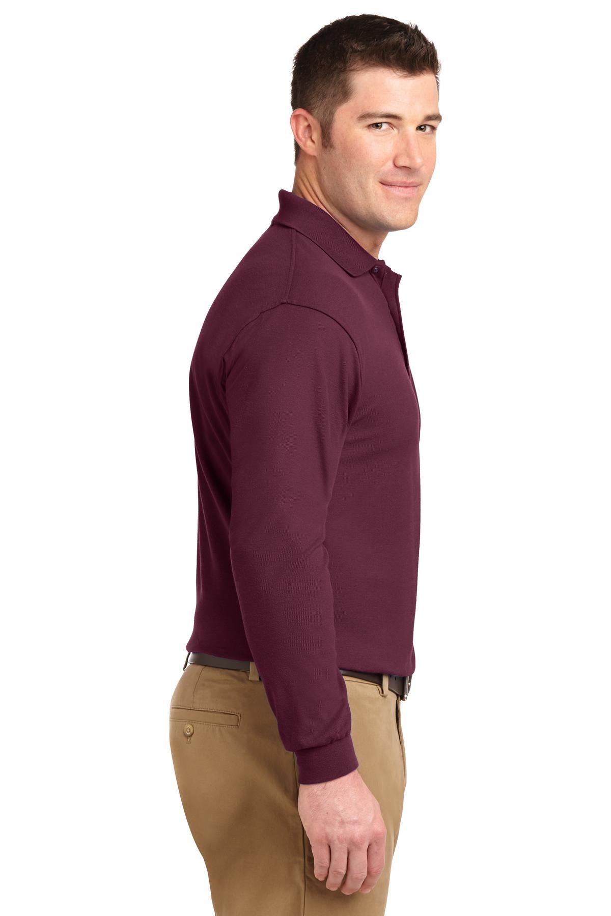 Burgundy Port Authority Silk Touch Long Sleeve Polo. K500LS
