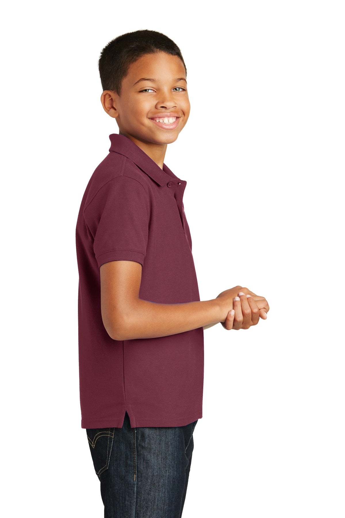 Burgundy Port Authority Youth Core Classic Pique Polo. Y100