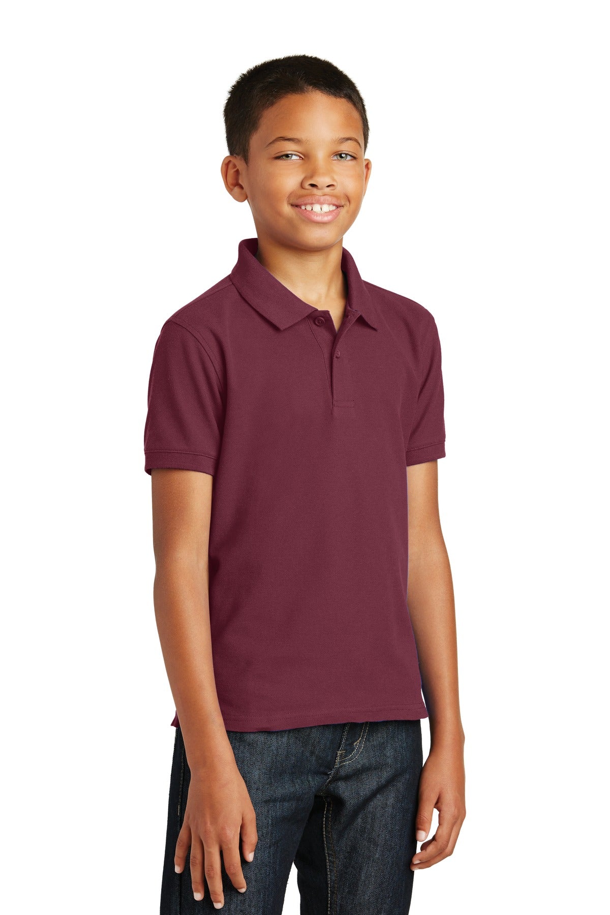 Burgundy Port Authority Youth Core Classic Pique Polo. Y100
