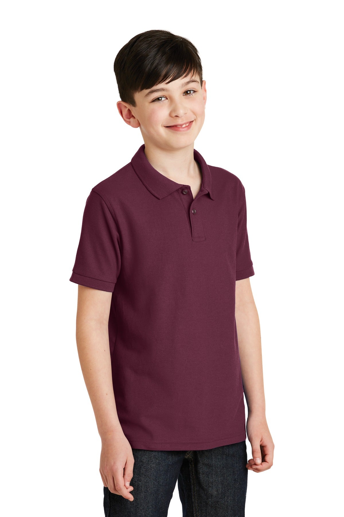 Burgundy Port Authority Youth Silk Touch Polo. Y500