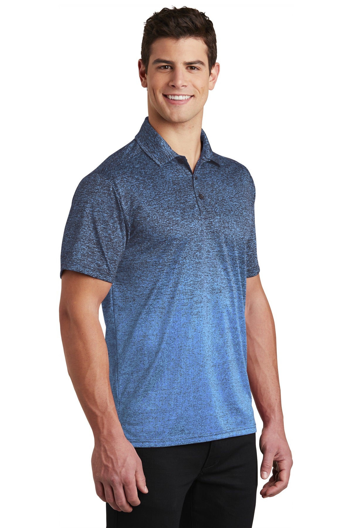 Car Blue/Tr Ny Sport-Tek Ombre Heather Polo. ST671