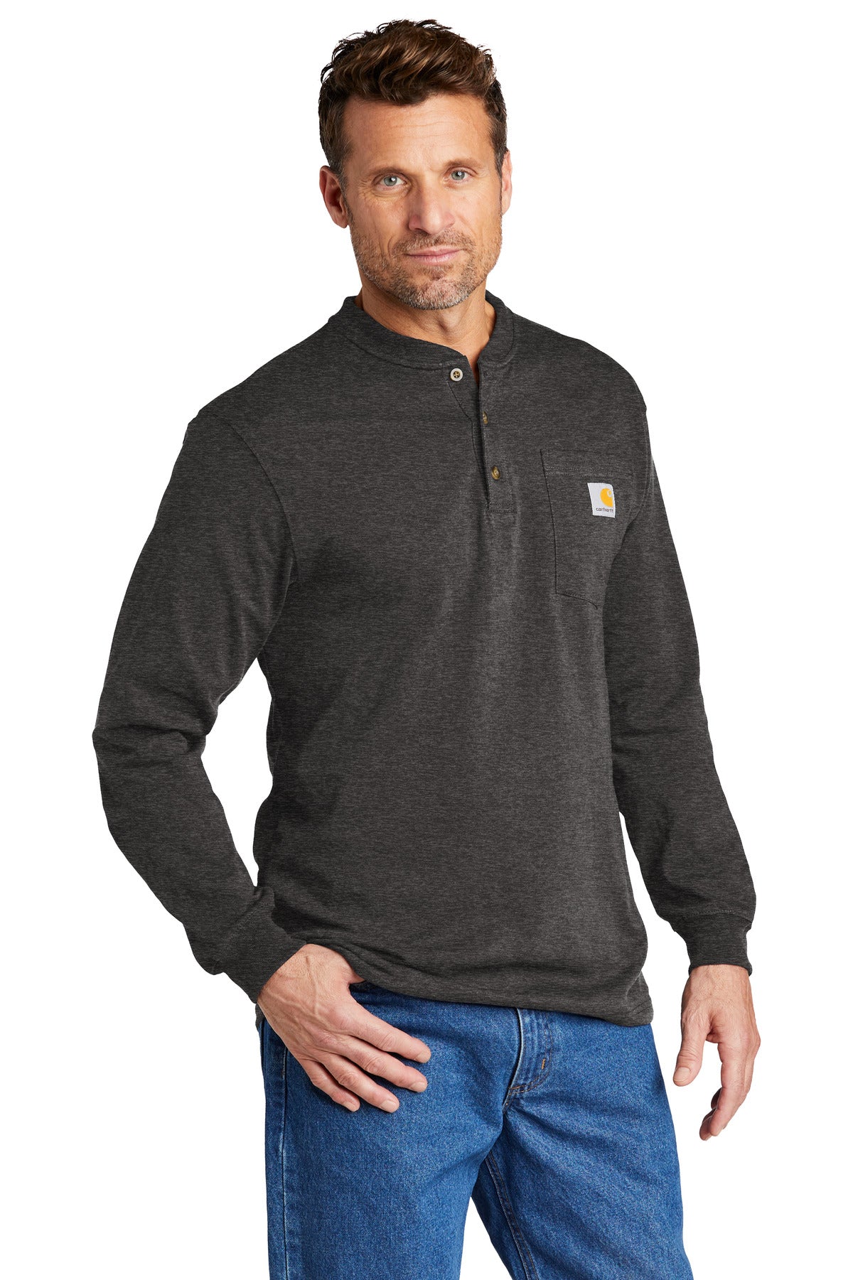 Carbon Heather Carhartt Long Sleeve Henley T-Shirt CTK128