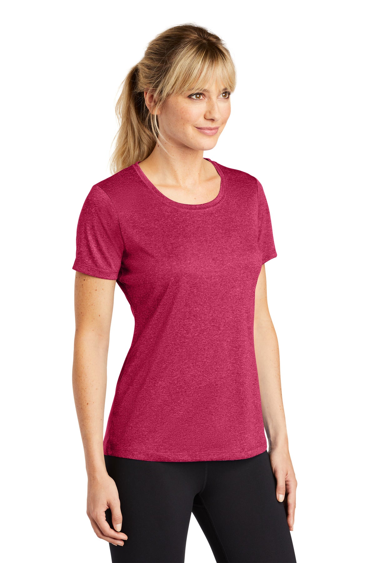 Cardinal Hthr Sport-Tek Women's Heather Contender Scoop Neck Tee. LST360