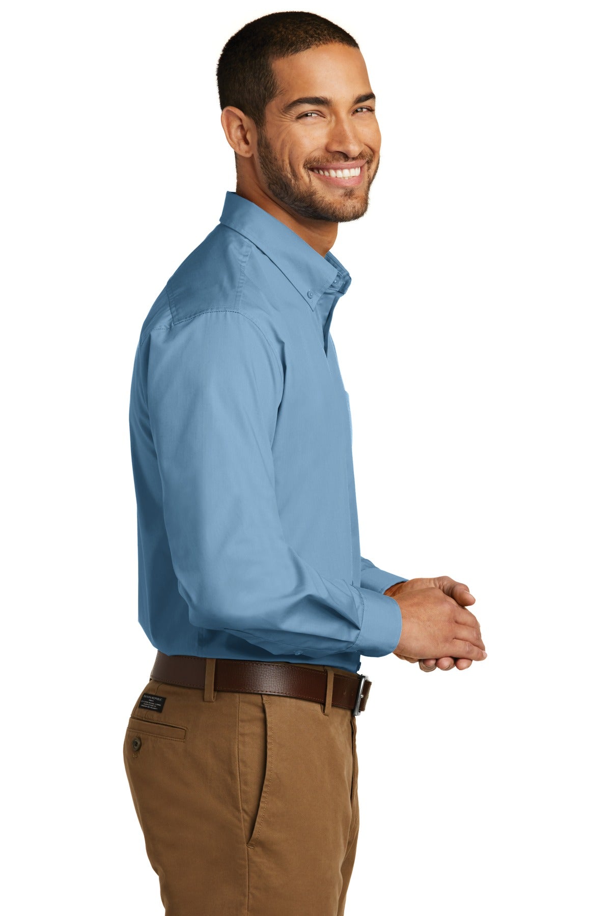 Carolina Blue Port Authority Long Sleeve Carefree Poplin Shirt. W100