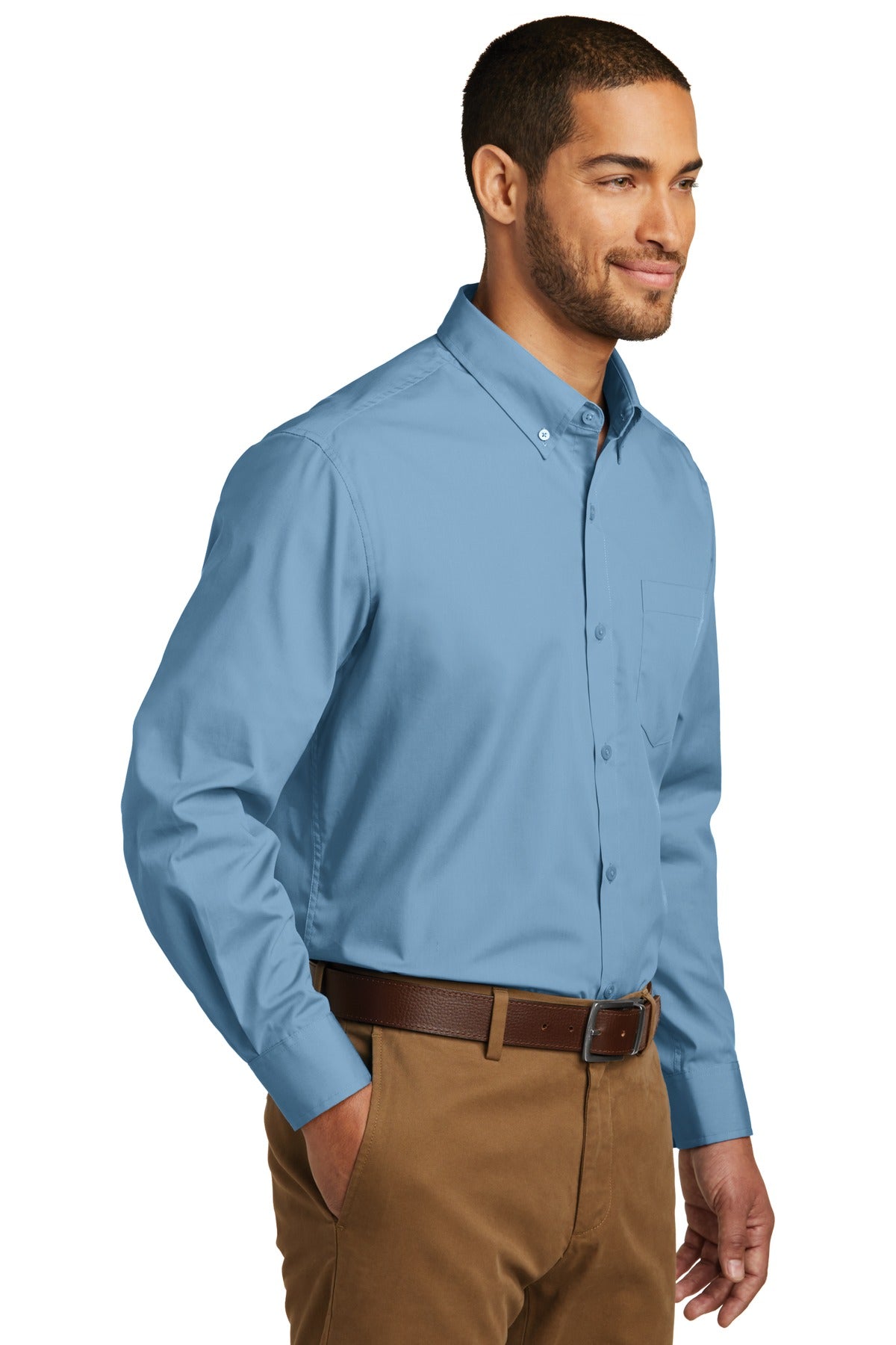 Carolina Blue Port Authority Long Sleeve Carefree Poplin Shirt. W100