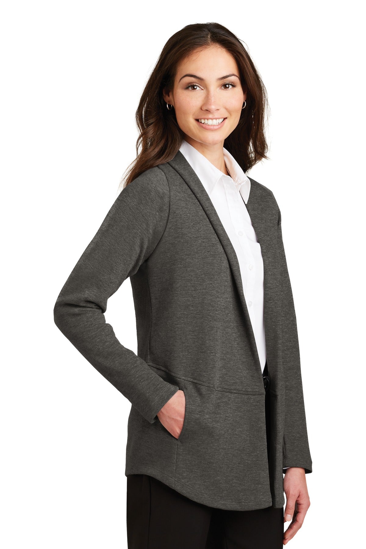 Char He/MH Gry Port Authority Women's Interlock Cardigan. L807