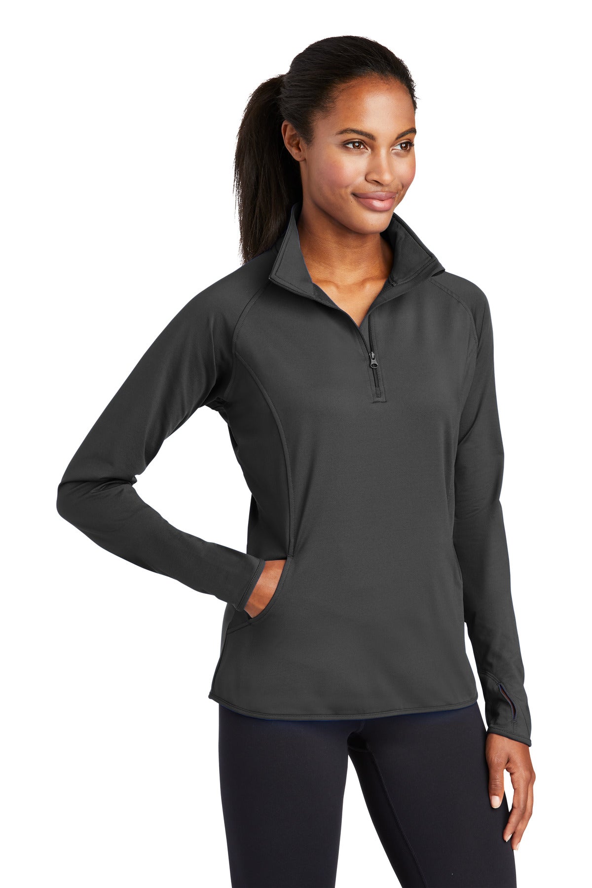 Charcoal Grey Sport-Tek Women's Sport-Wick Stretch 1/4-Zip Pullover. LST850