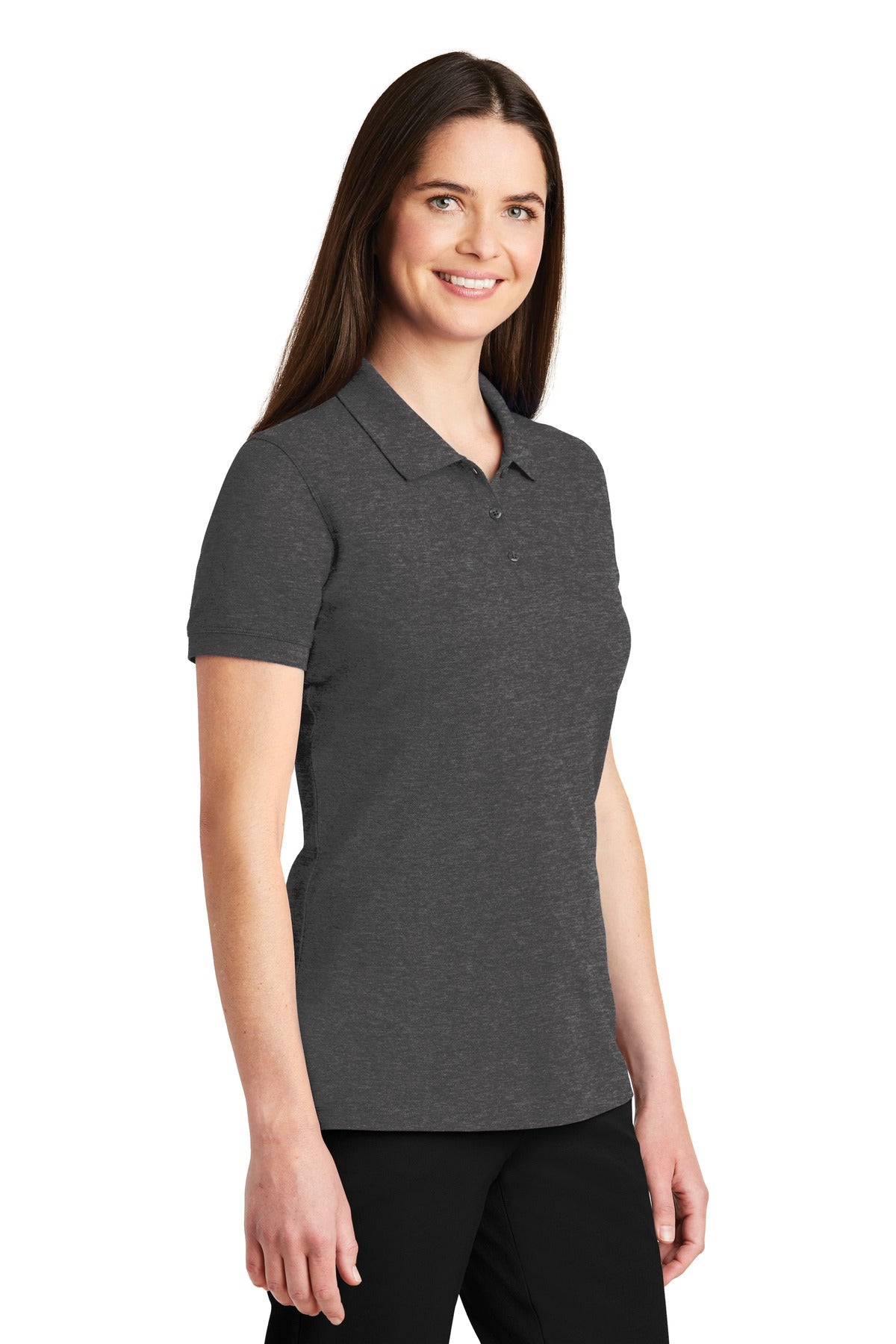 Charcoal Hthr Port Authority Women's EZCotton Polo. LK8000