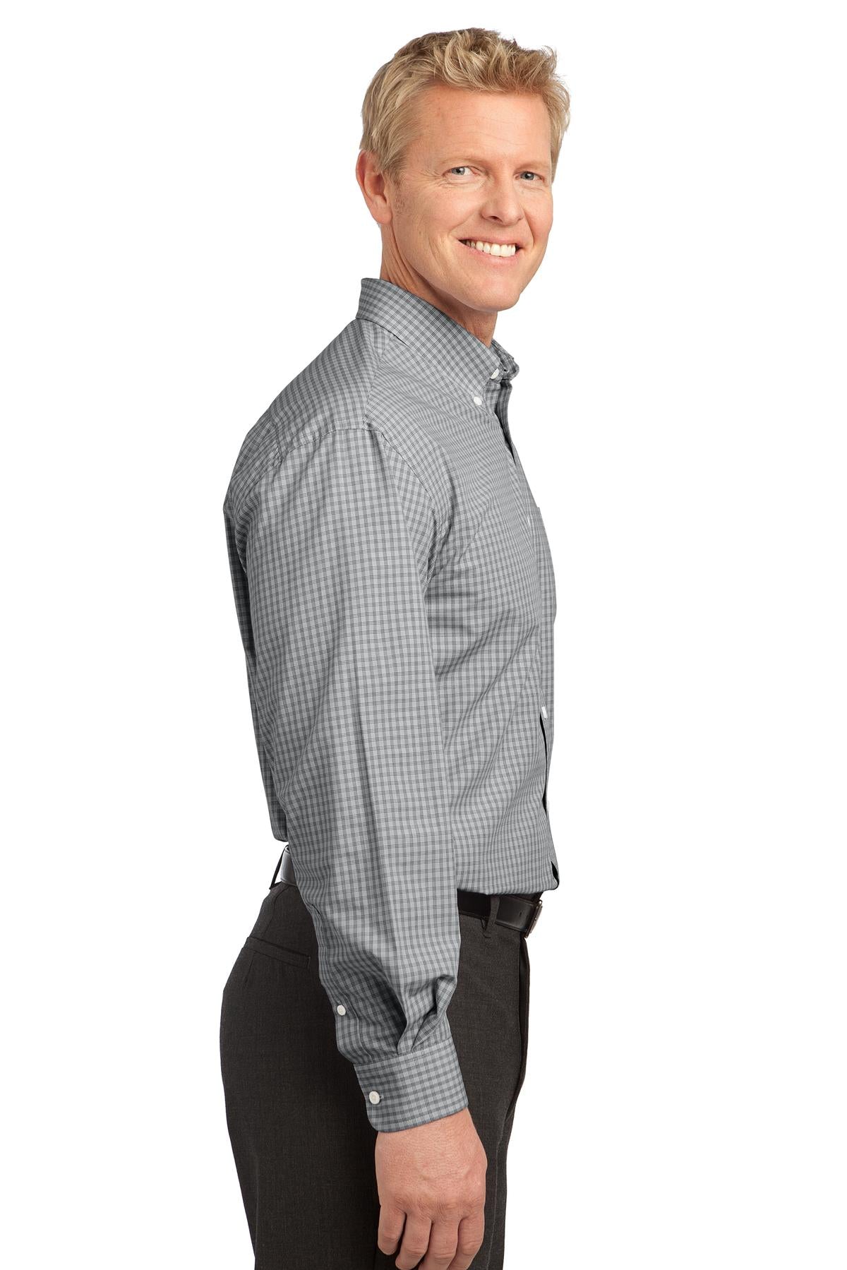 Charcoal Port Authority Plaid Pattern Easy Care Shirt. S639