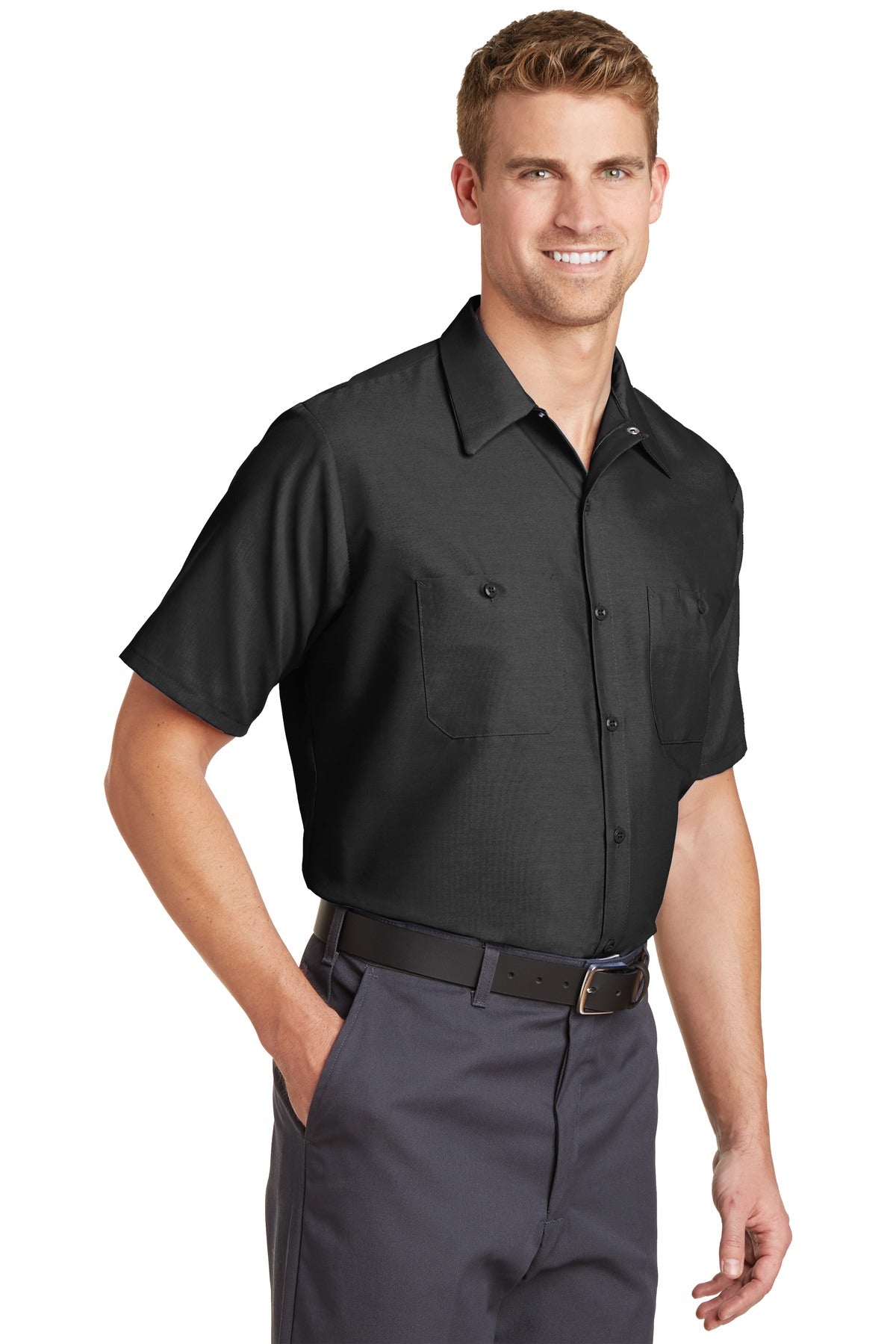 Charcoal Red Kap Long Size, Short Sleeve Industrial Work Shirt. SP24LONG