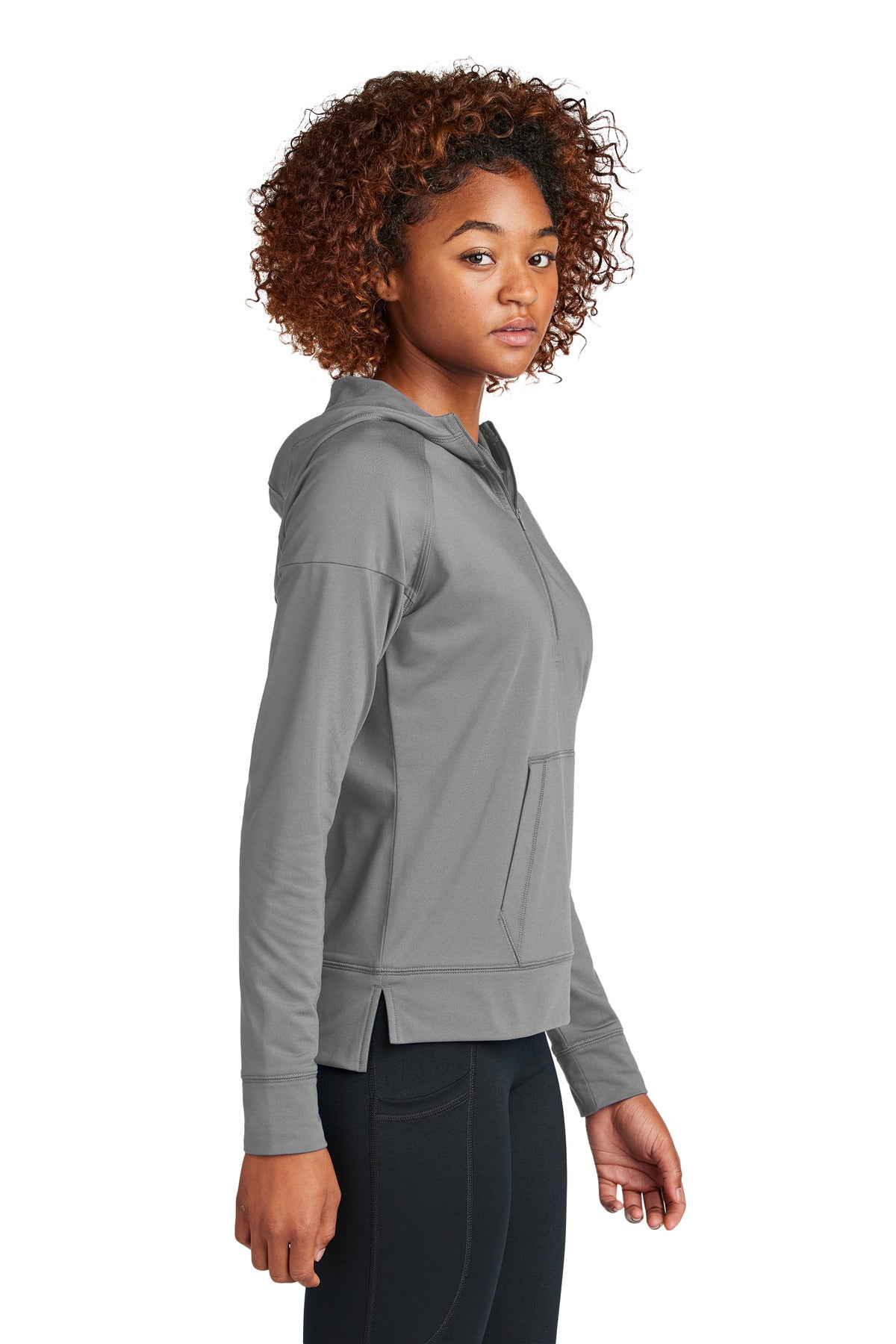 CharGrey Sport-Tek Women's Sport-Wick Stretch 1/2-Zip Hoodie LST856