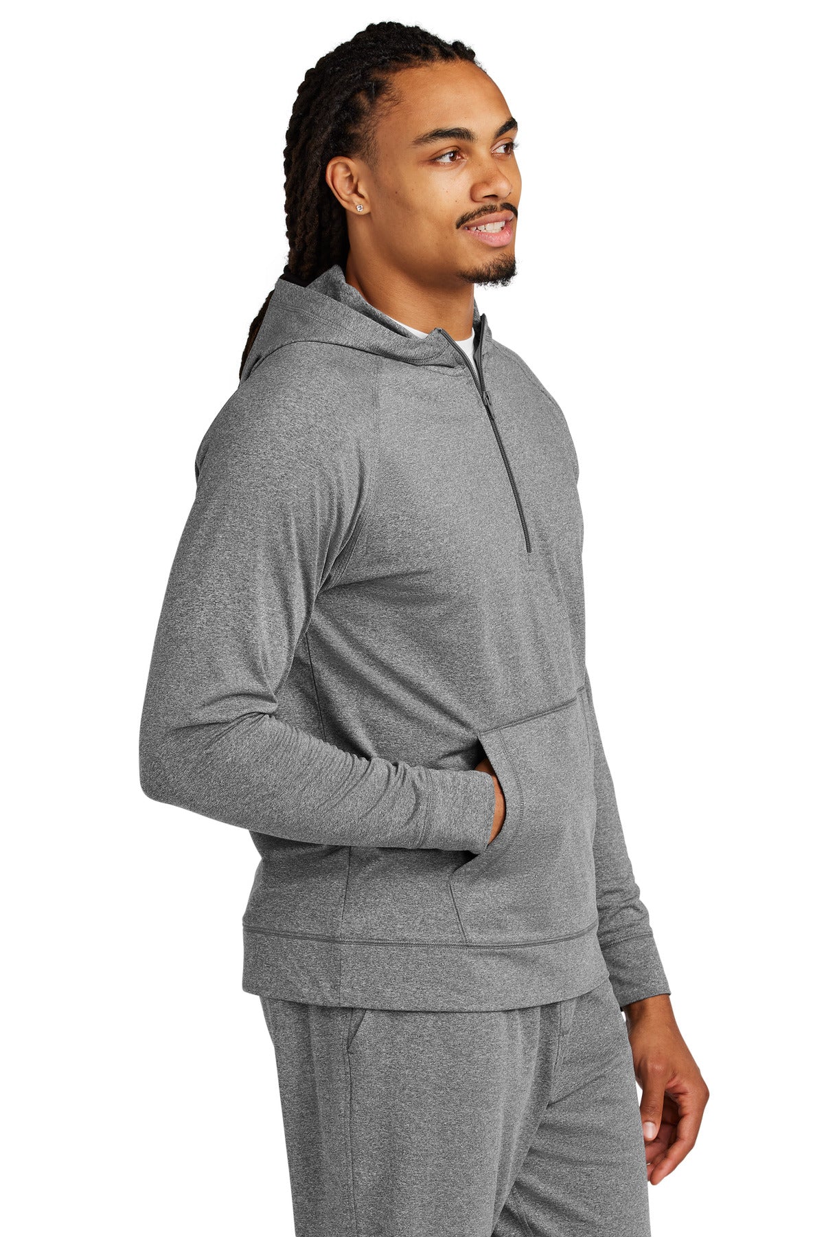 CharGreyHt Sport-Tek Sport-Wick Stretch 1/2-Zip Hoodie ST856