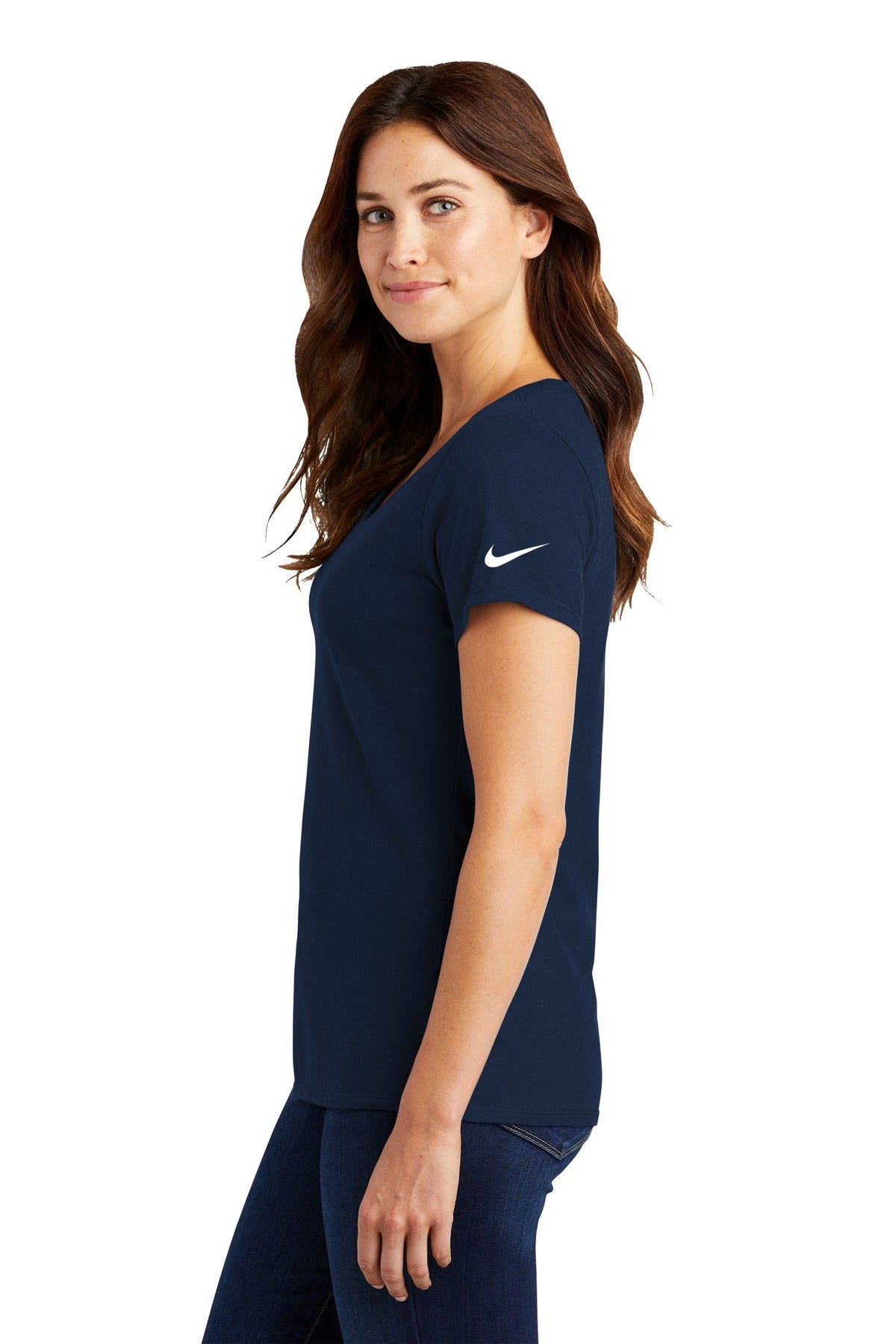 College Navy Nike Women's Dri-FIT Cotton/Poly Scoop Neck Tee. NKBQ5234
