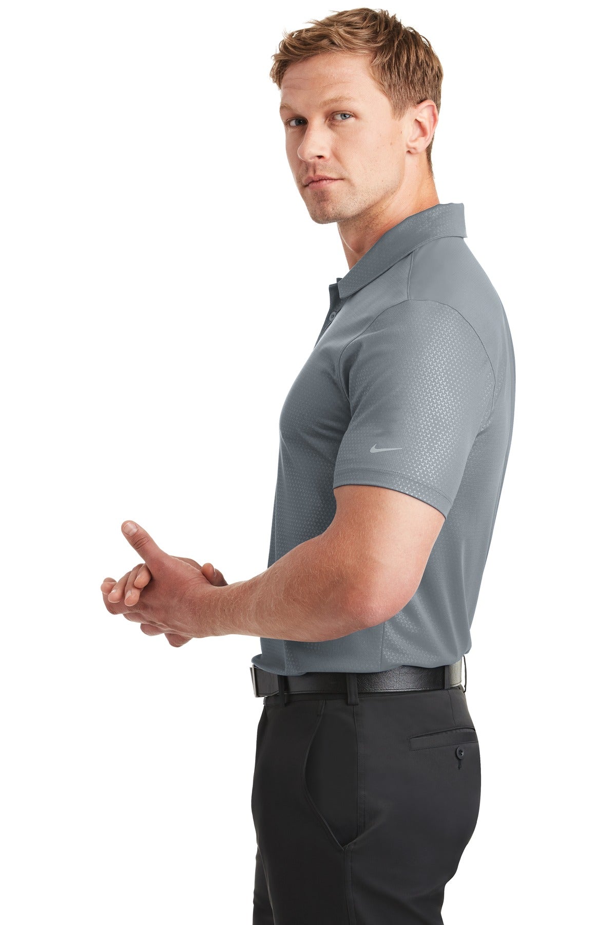 Cool Grey Nike Dri-FIT Embossed Tri-Blade Polo. 838964