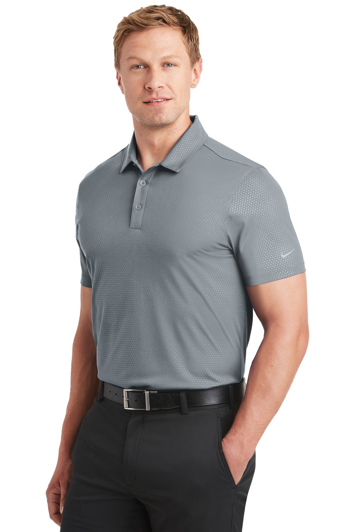 Cool Grey Nike Dri-FIT Embossed Tri-Blade Polo. 838964
