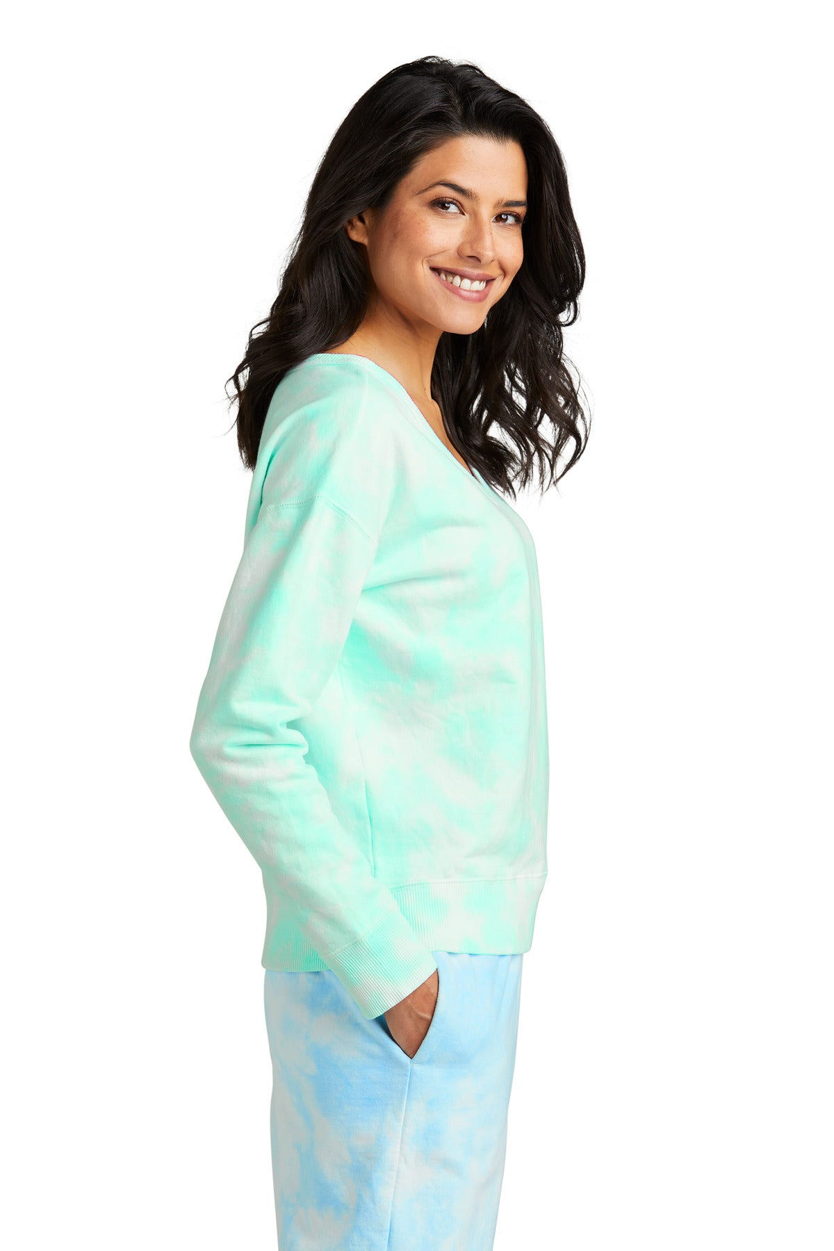 CoolMint Port & Company Women's Beach Wash Cloud Tie-Dye V-Neck Sweatshirt LPC140V