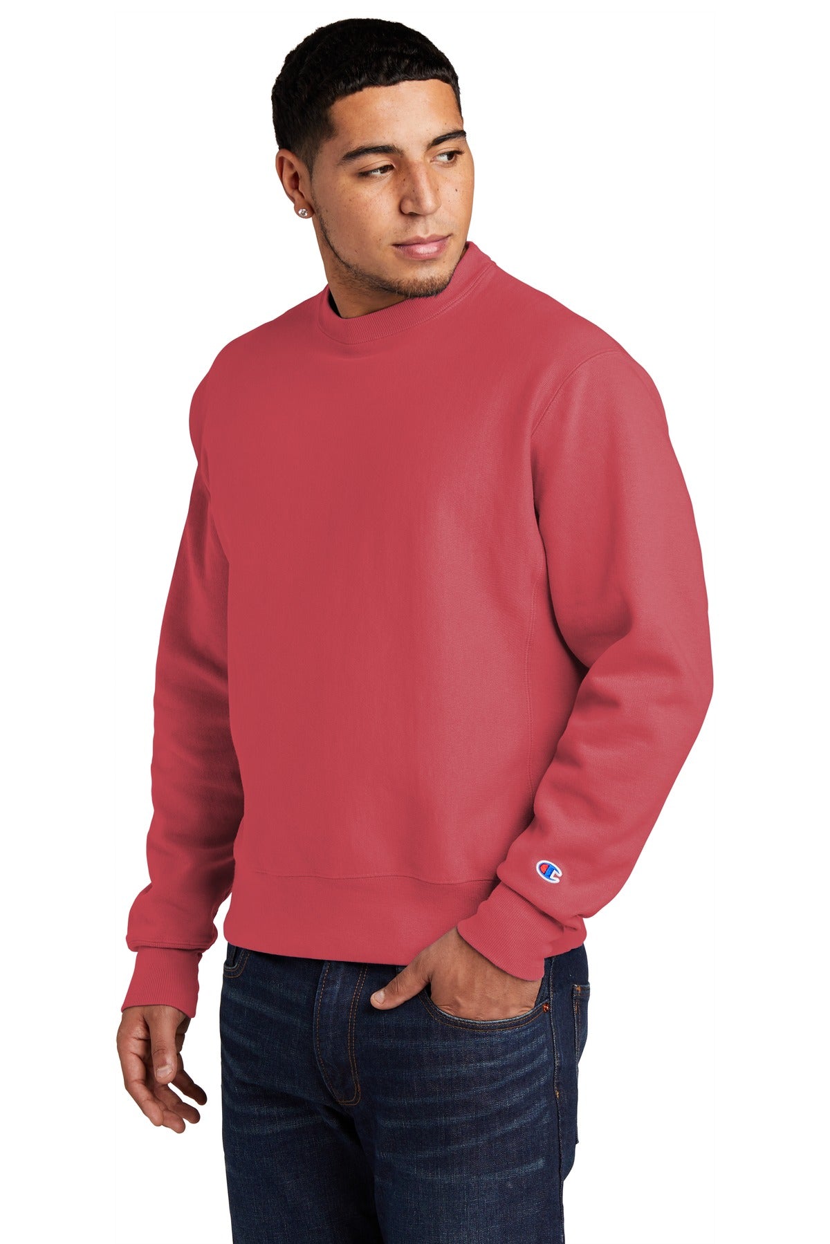 Crimson Champion Reverse Weave Garment-Dyed Crewneck Sweatshirt. GDS149