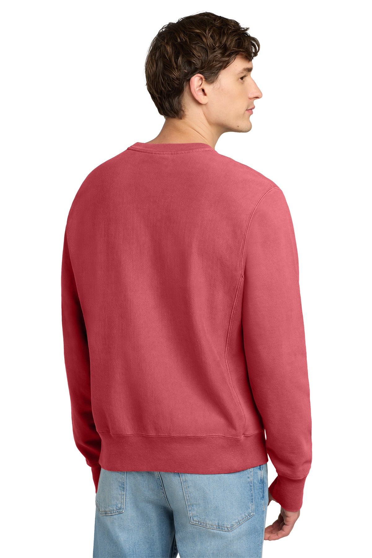 Crimson Champion Reverse Weave Garment-Dyed Crewneck Sweatshirt. GDS149