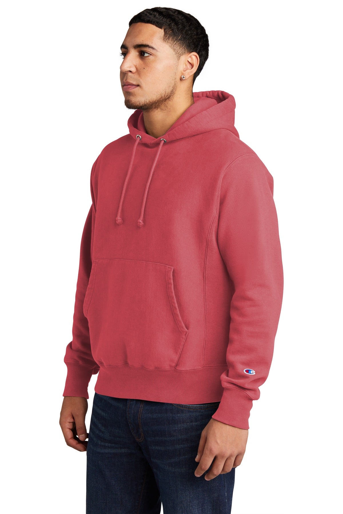Crimson Champion Reverse Weave Garment-Dyed Hooded Sweatshirt. GDS101