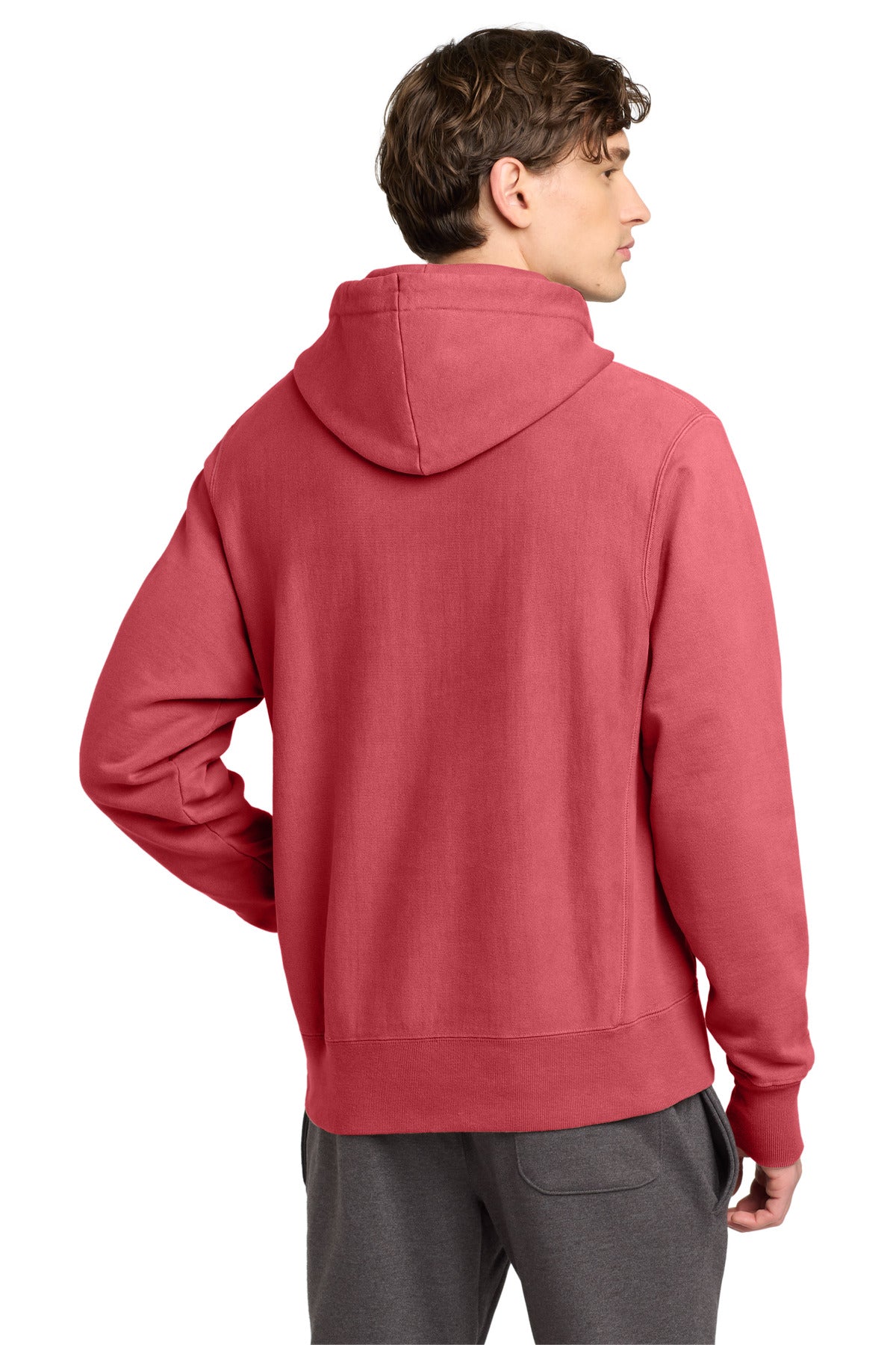 Crimson Champion Reverse Weave Garment-Dyed Hooded Sweatshirt. GDS101