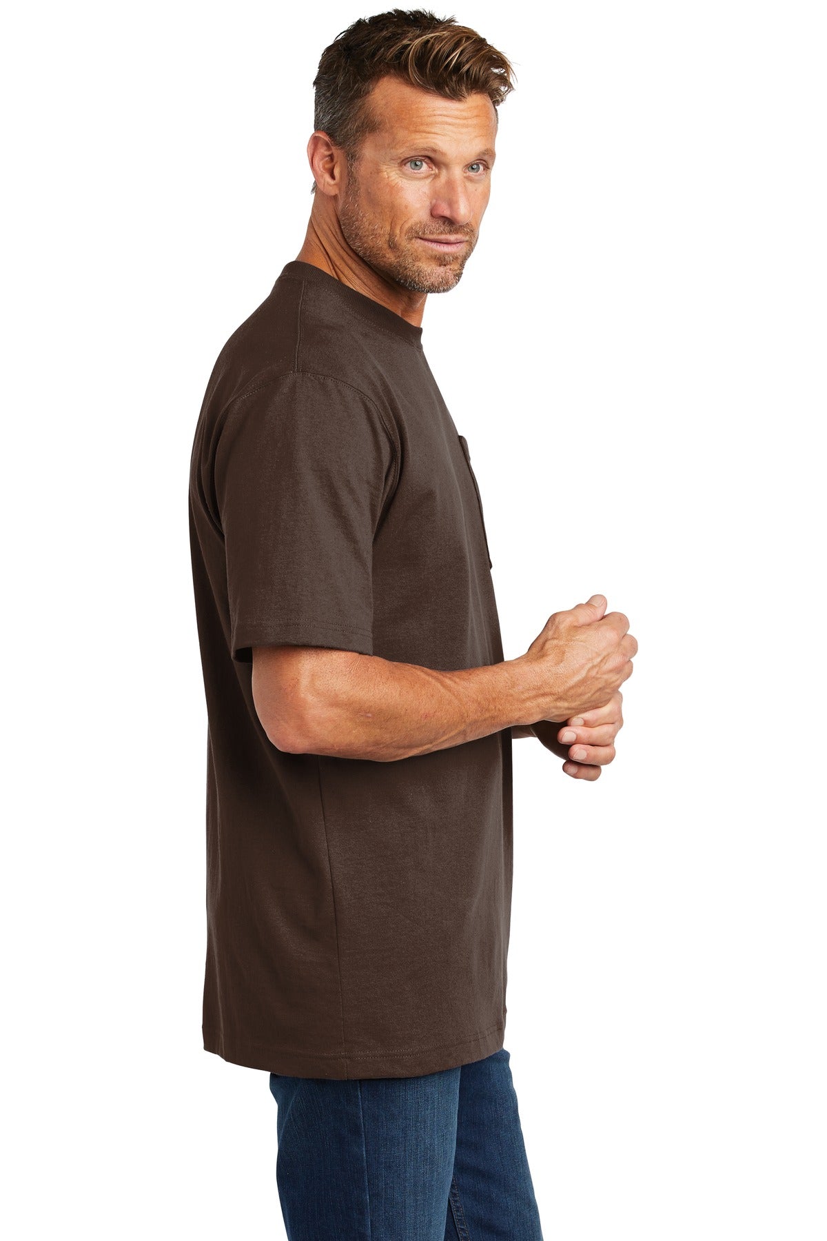 Dark Brown Carhartt Tall Workwear Pocket Short Sleeve T-Shirt. CTTK87