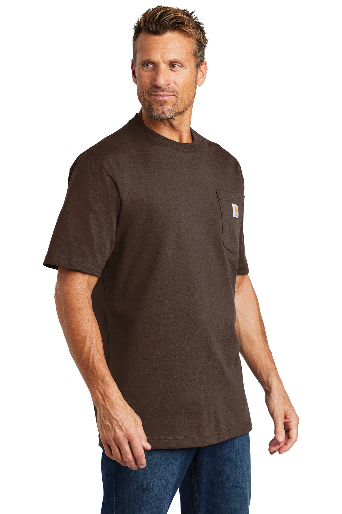 Dark Brown Carhartt Tall Workwear Pocket Short Sleeve T-Shirt. CTTK87