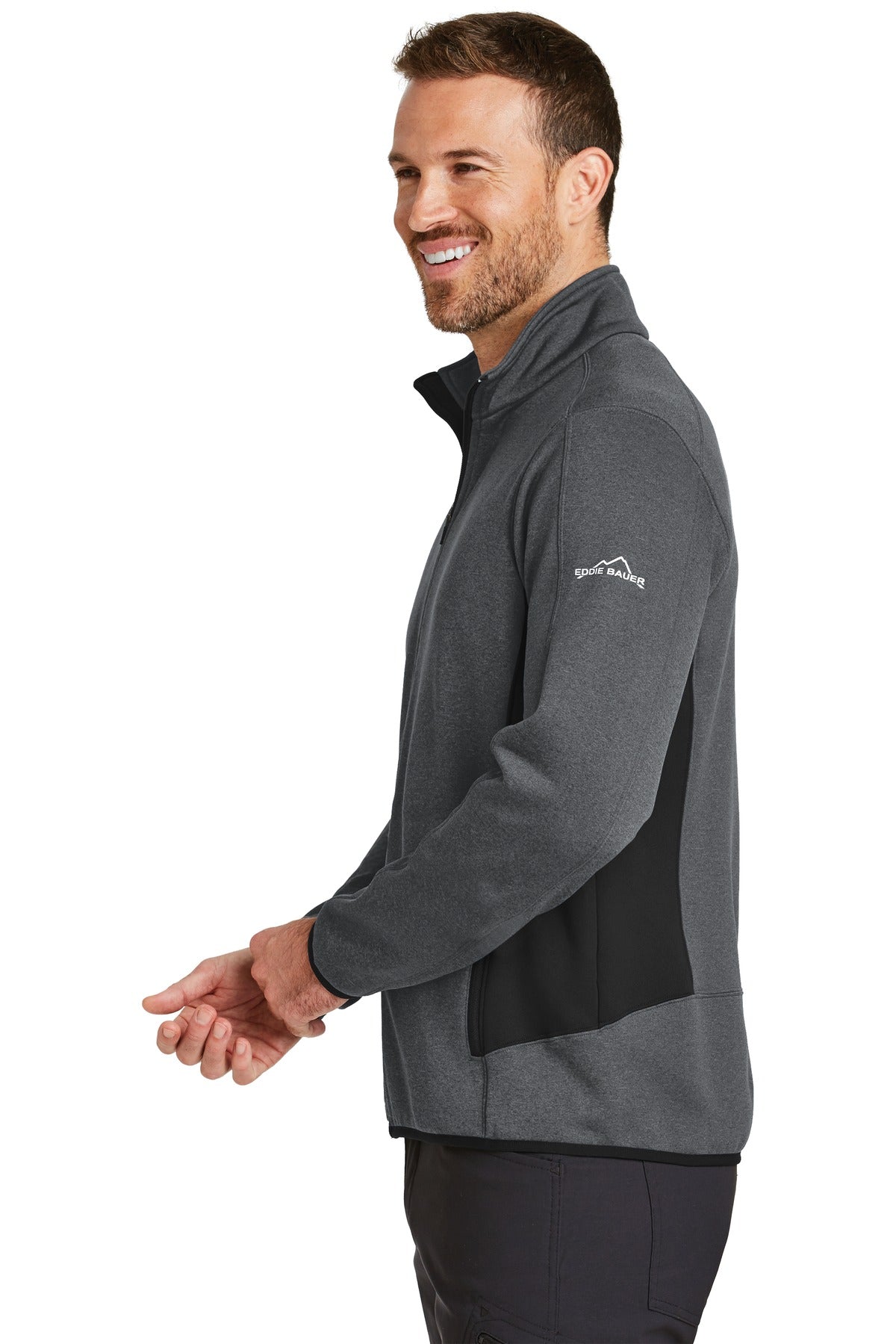 Dark Char Hthr Eddie Bauer Full-Zip Heather Stretch Fleece Jacket. EB238