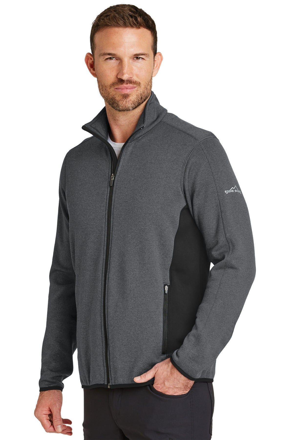 Dark Char Hthr Eddie Bauer Full-Zip Heather Stretch Fleece Jacket. EB238