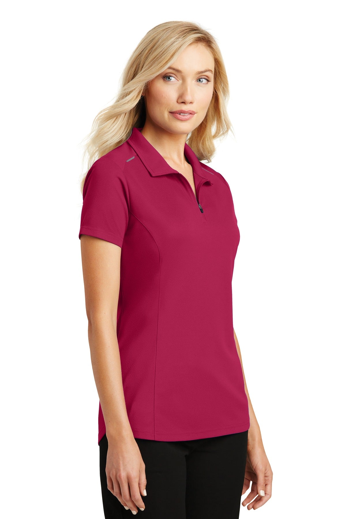 Dark Fuchsia Port Authority Women's Pinpoint Mesh Zip Polo. L580