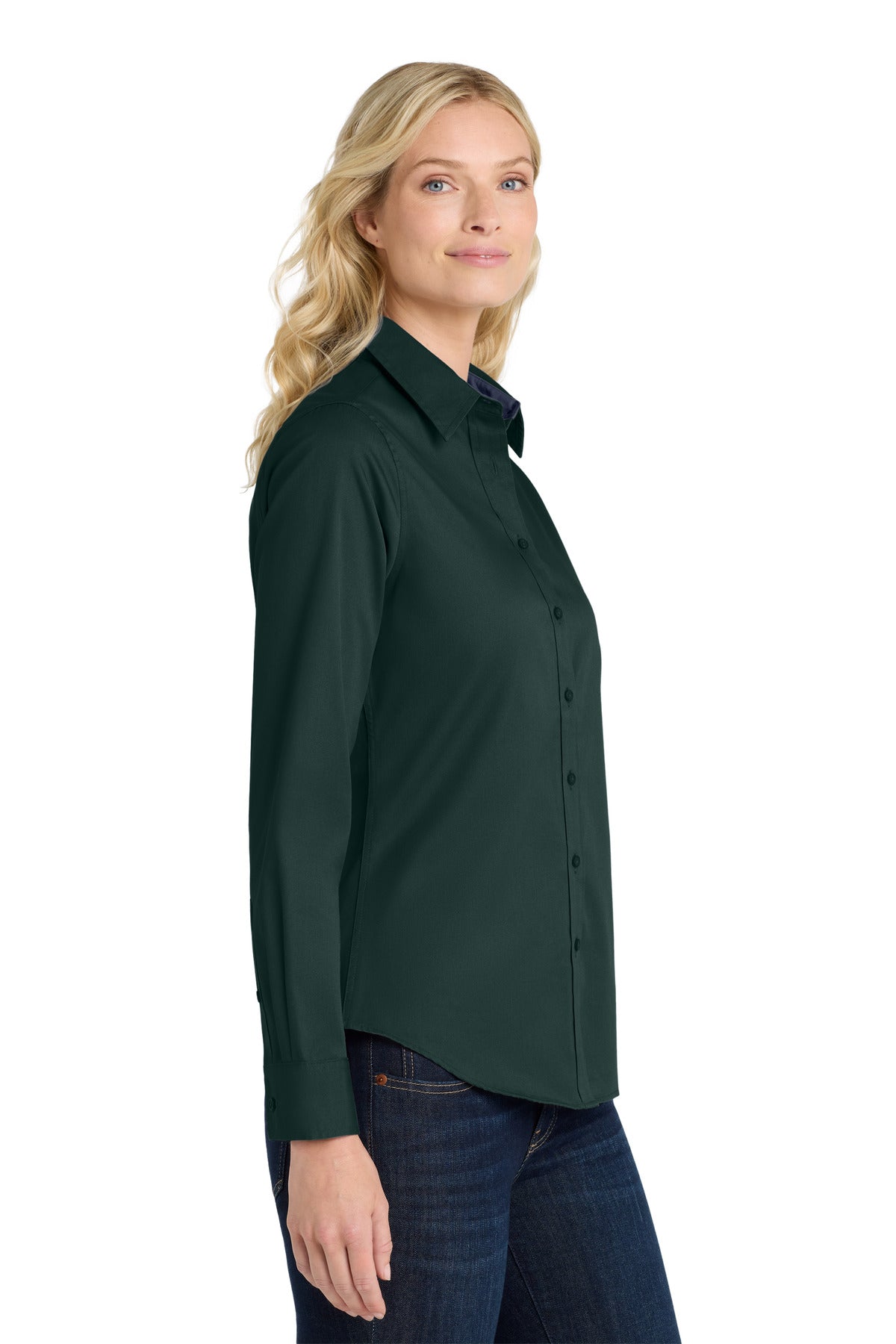 Dark Green/Nvy Port Authority Women's Long Sleeve Easy Care Shirt. L608
