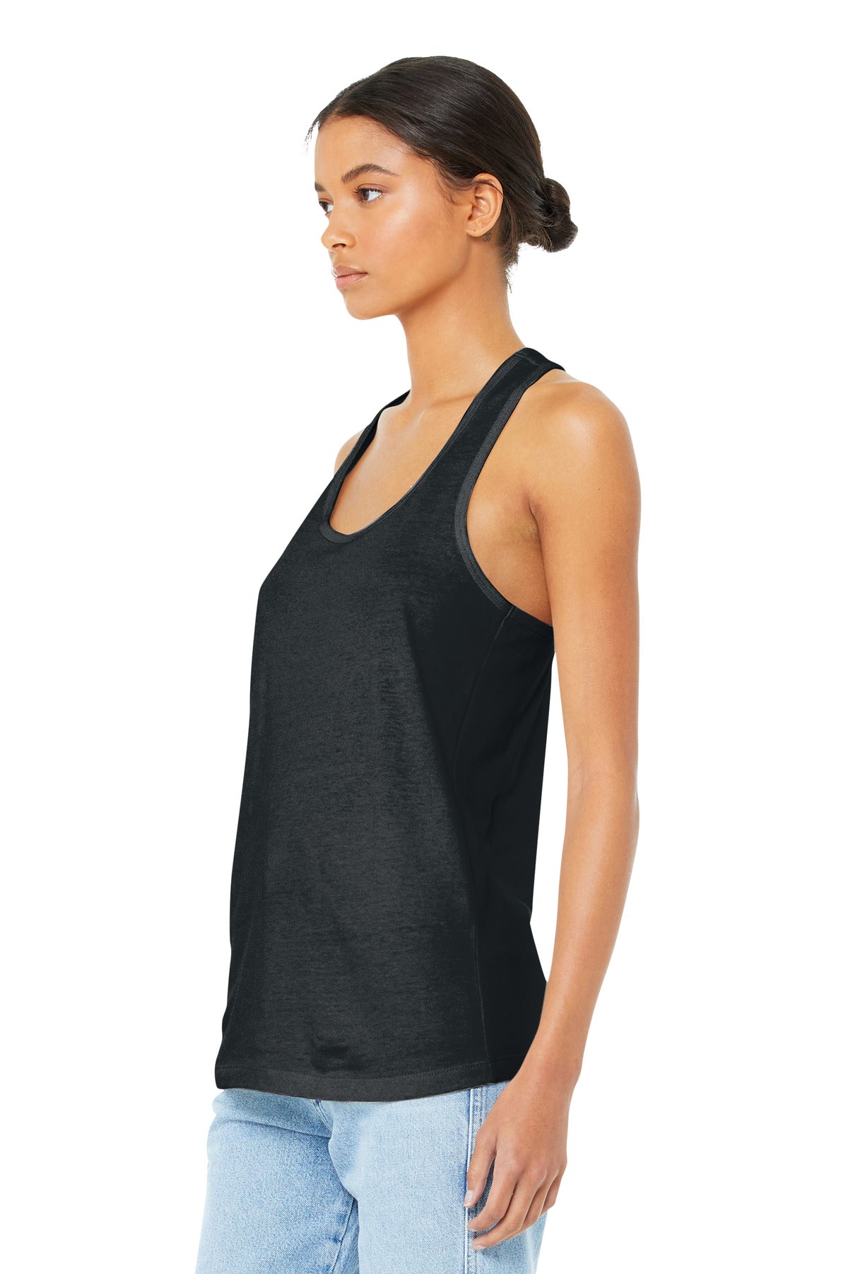 Dark Grey Ht BELLA+CANVAS Women's Jersey Racerback Tank. BC6008