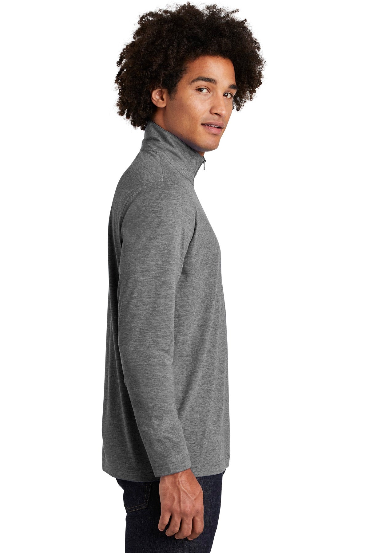 Dark Grey Hthr Sport-Tek PosiCharge Tri-Blend Wicking 1/4-Zip Pullover. ST407