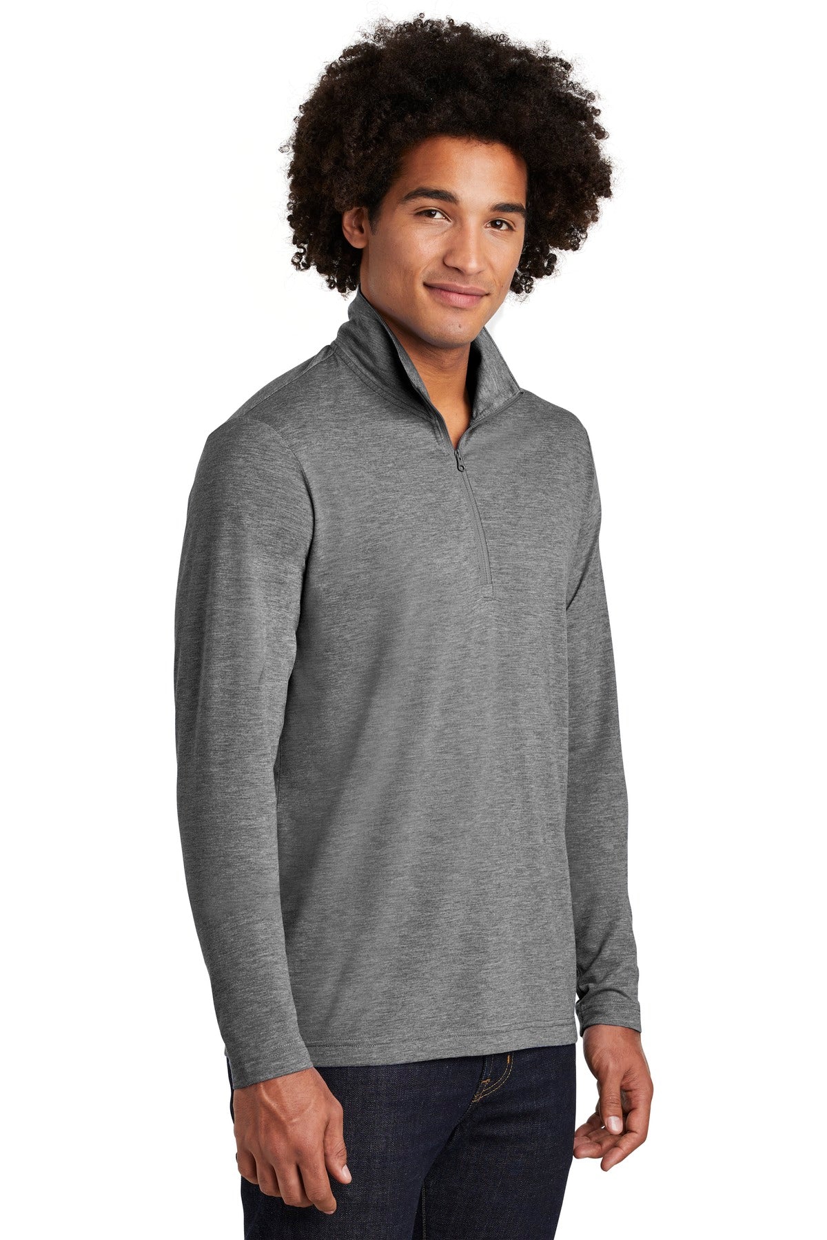 Dark Grey Hthr Sport-Tek PosiCharge Tri-Blend Wicking 1/4-Zip Pullover. ST407