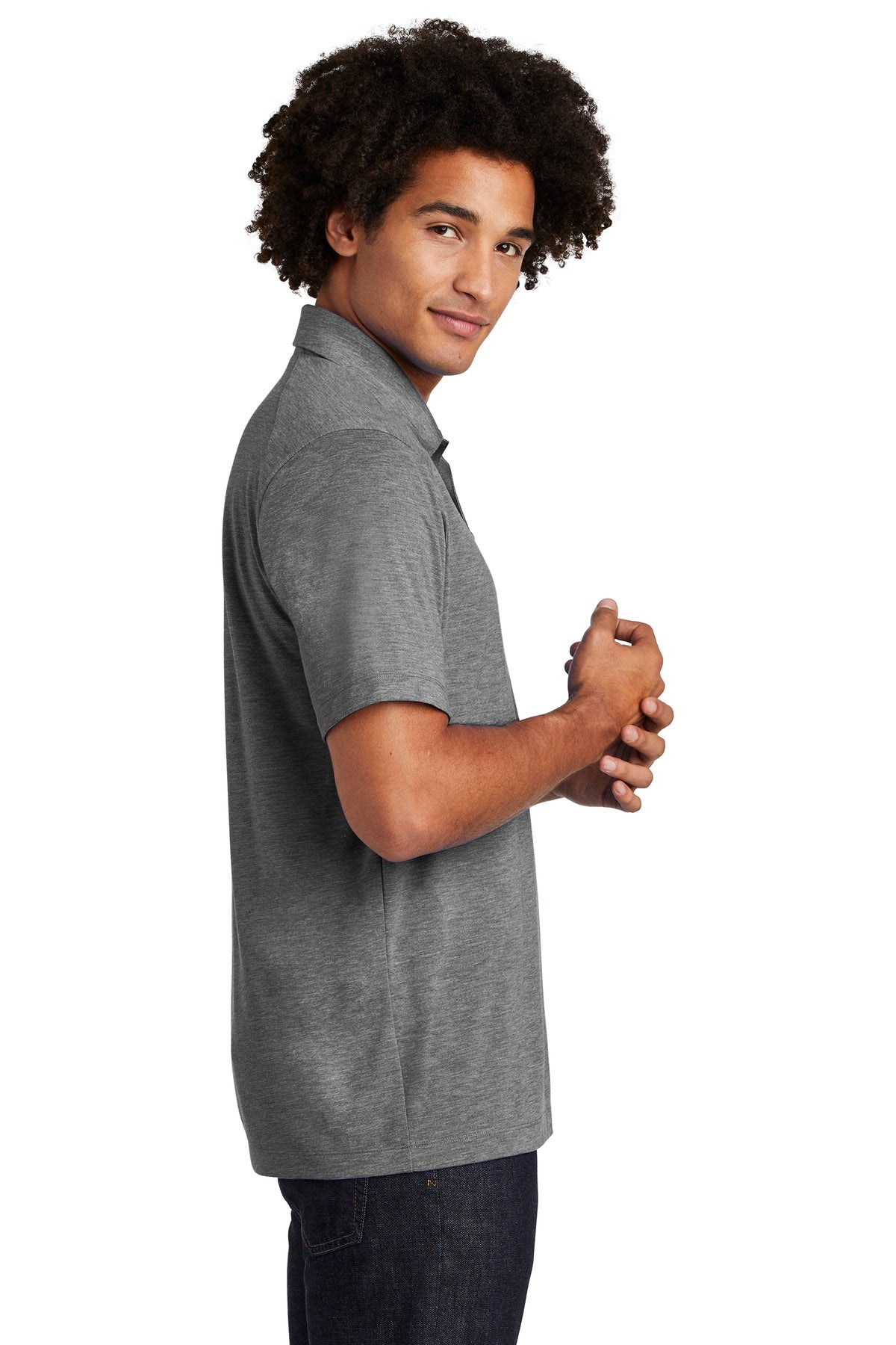 Dark Grey Hthr Sport-Tek PosiCharge Tri-Blend Wicking Polo. ST405