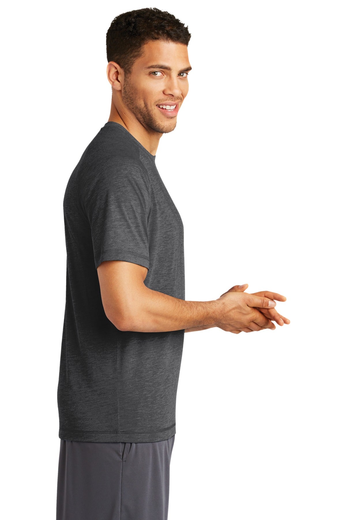 Dark Grey Hthr Sport-Tek PosiCharge Tri-Blend Wicking Raglan Tee. ST400