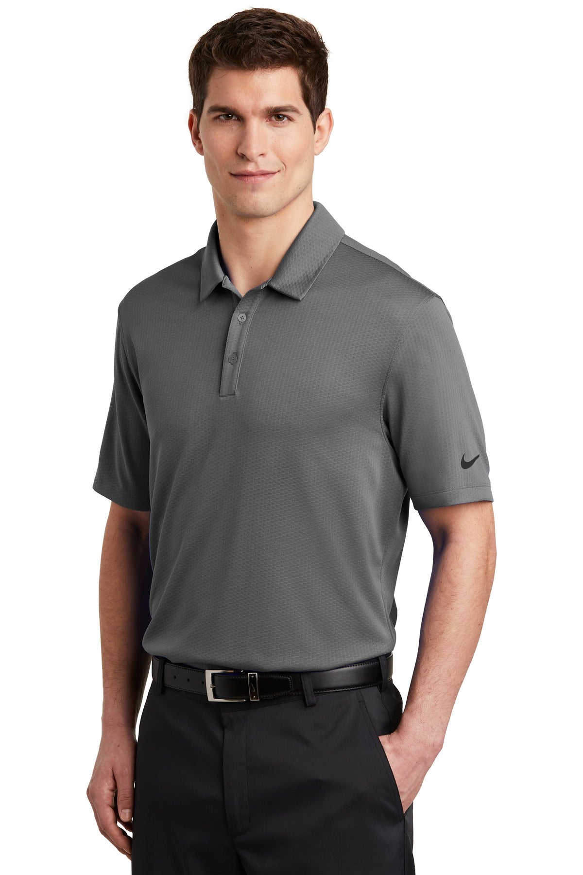 Dark Grey Nike Dri-FIT Hex Textured Polo. NKAH6266