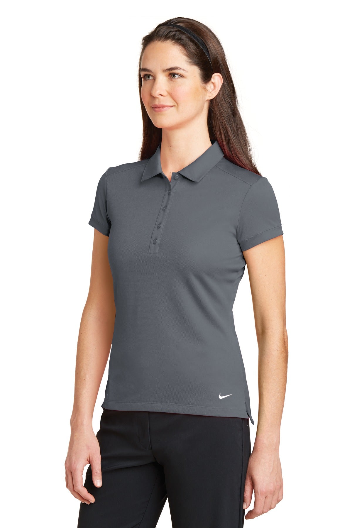 Dark Grey Nike Women's Dri-FIT Solid Icon Pique Modern Fit Polo. 746100