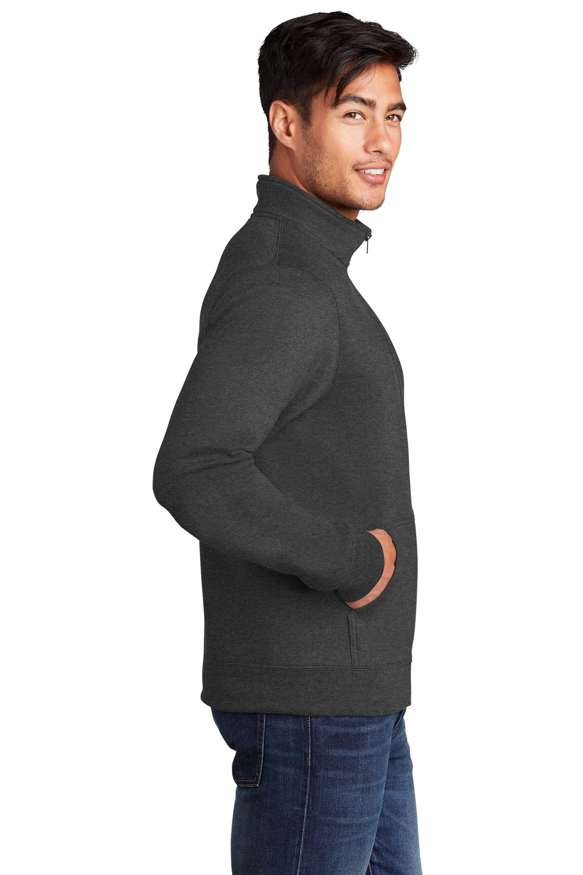 Dark Hthr Grey Port & Company Core Fleece Cadet Full-Zip Sweatshirt PC78FZ