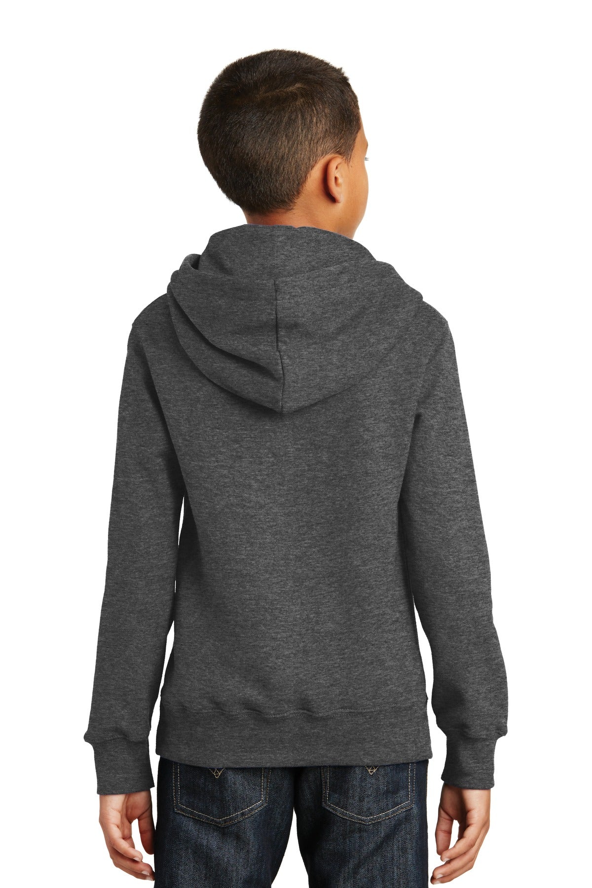 Dark Hthr Grey Port & Company Youth Fan Favorite Fleece Pullover Hooded Sweatshirt. PC850YH
