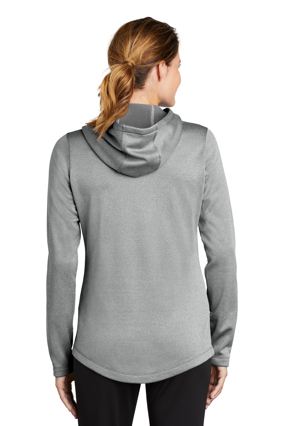 Dark Silver He Sport-Tek Women's PosiCharge Sport-Wick Heather Fleece Hooded Pullover. LST264