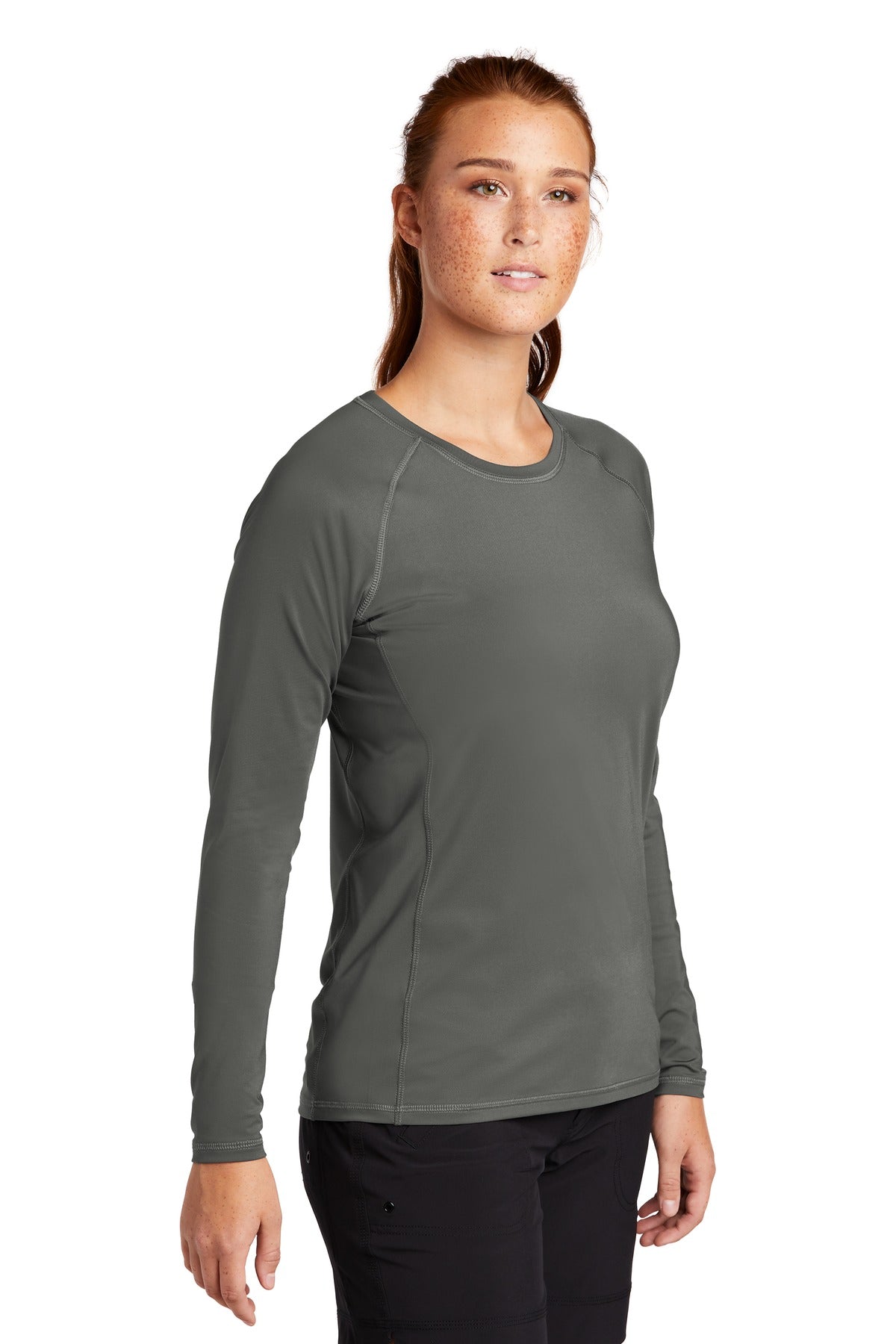 Dark Smoke Gry Sport-Tek Women's Long Sleeve Rashguard Tee. LST470LS