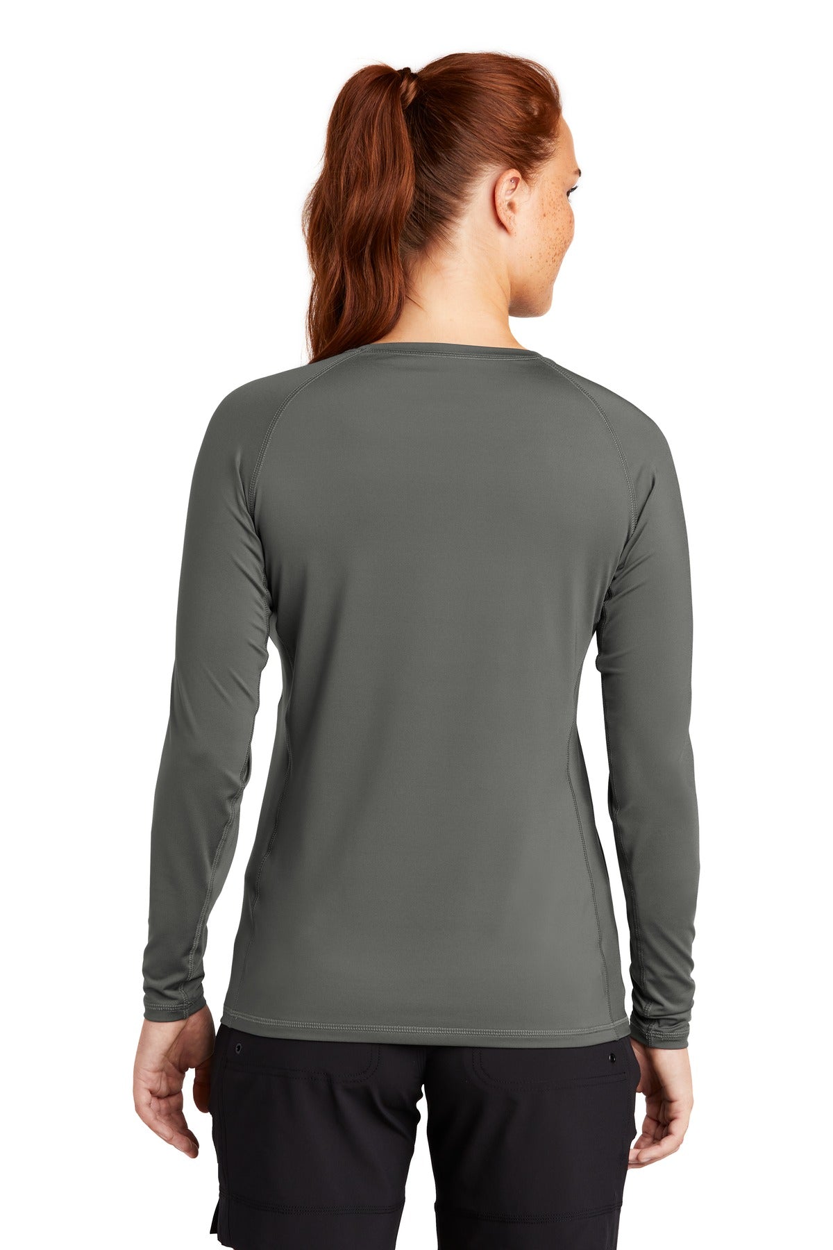 Dark Smoke Gry Sport-Tek Women's Long Sleeve Rashguard Tee. LST470LS