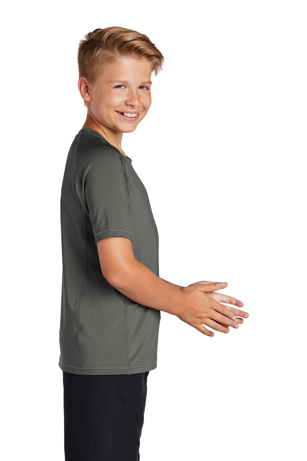 Dark Smoke Gry Sport-Tek Youth Rashguard Tee. YST470