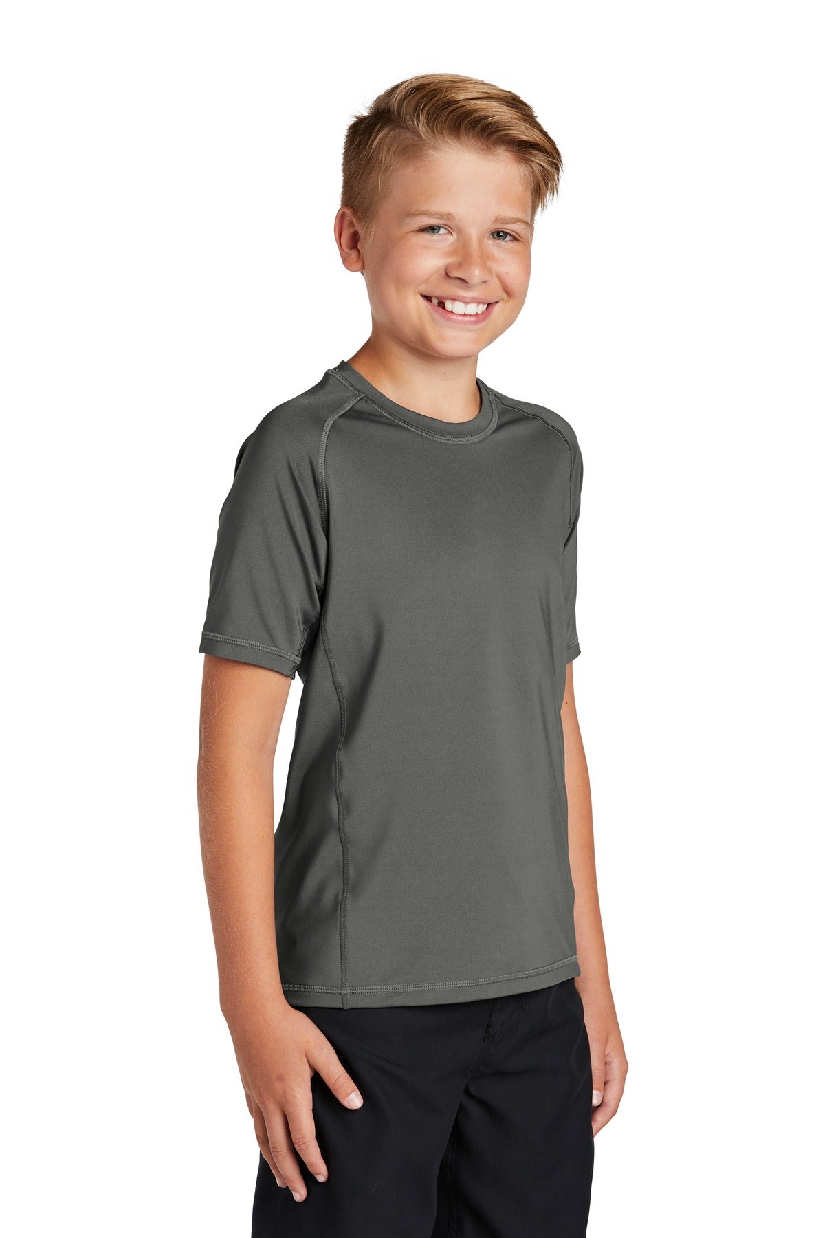 Dark Smoke Gry Sport-Tek Youth Rashguard Tee. YST470