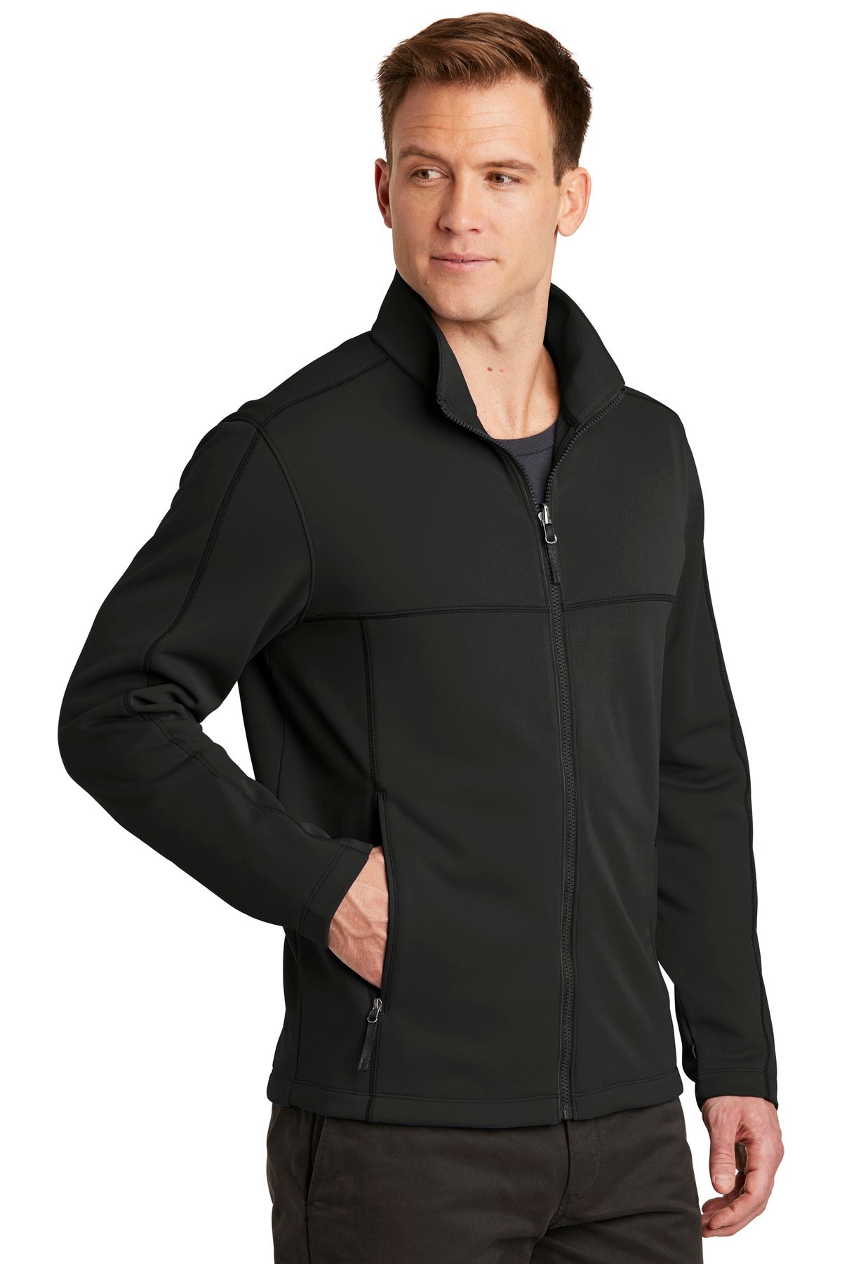 Deep Black Port Authority Collective Smooth Fleece Jacket. F904