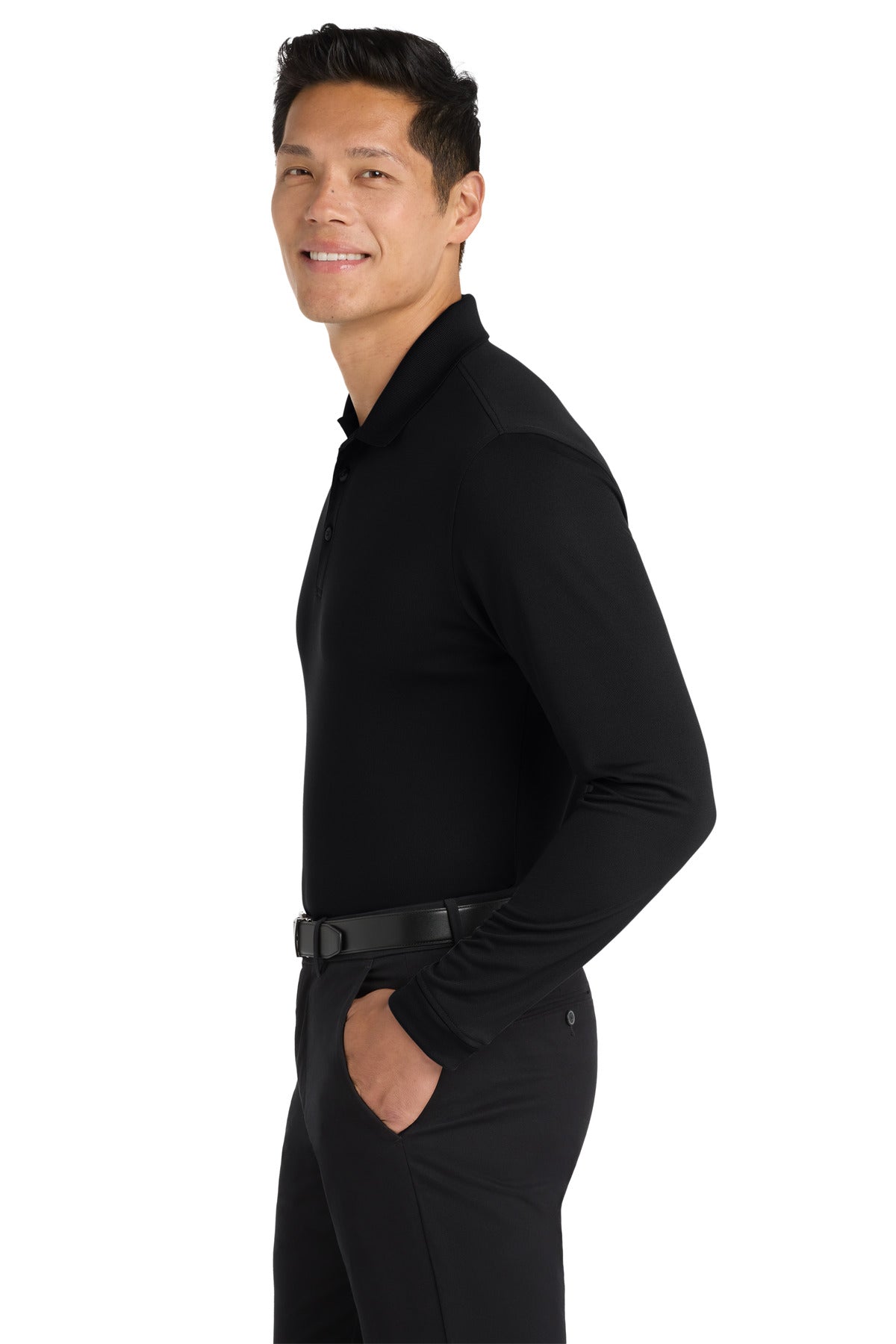 Deep Black Port Authority Dry Zone UV Micro-Mesh Long Sleeve Polo K110LS