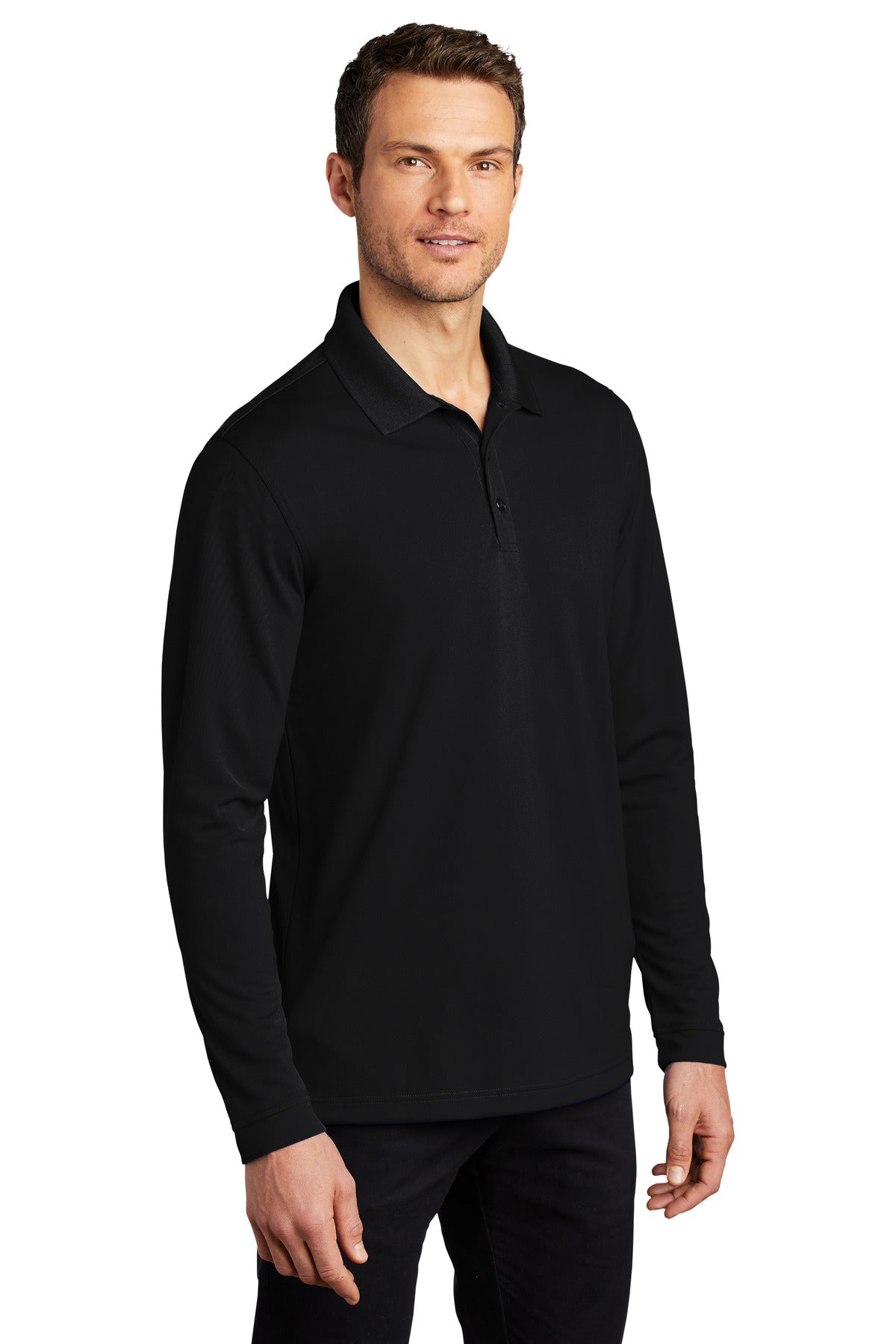 Deep Black Port Authority Dry Zone UV Micro-Mesh Long Sleeve Polo K110LS
