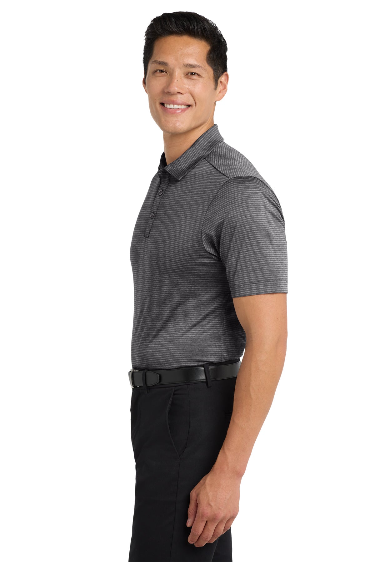 Deep Black Port Authority Shadow Stripe Polo. K585