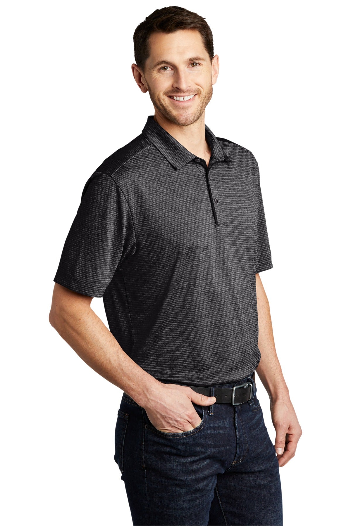 Deep Black Port Authority Shadow Stripe Polo. K585
